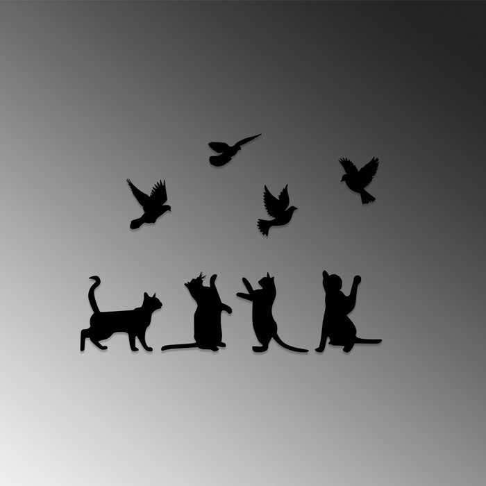 Wallity Birds Playing With Cats Escultura de Pared de Metal Negra Wallity Birds Playing With Cats Escultura de Pared de Metal Negra
